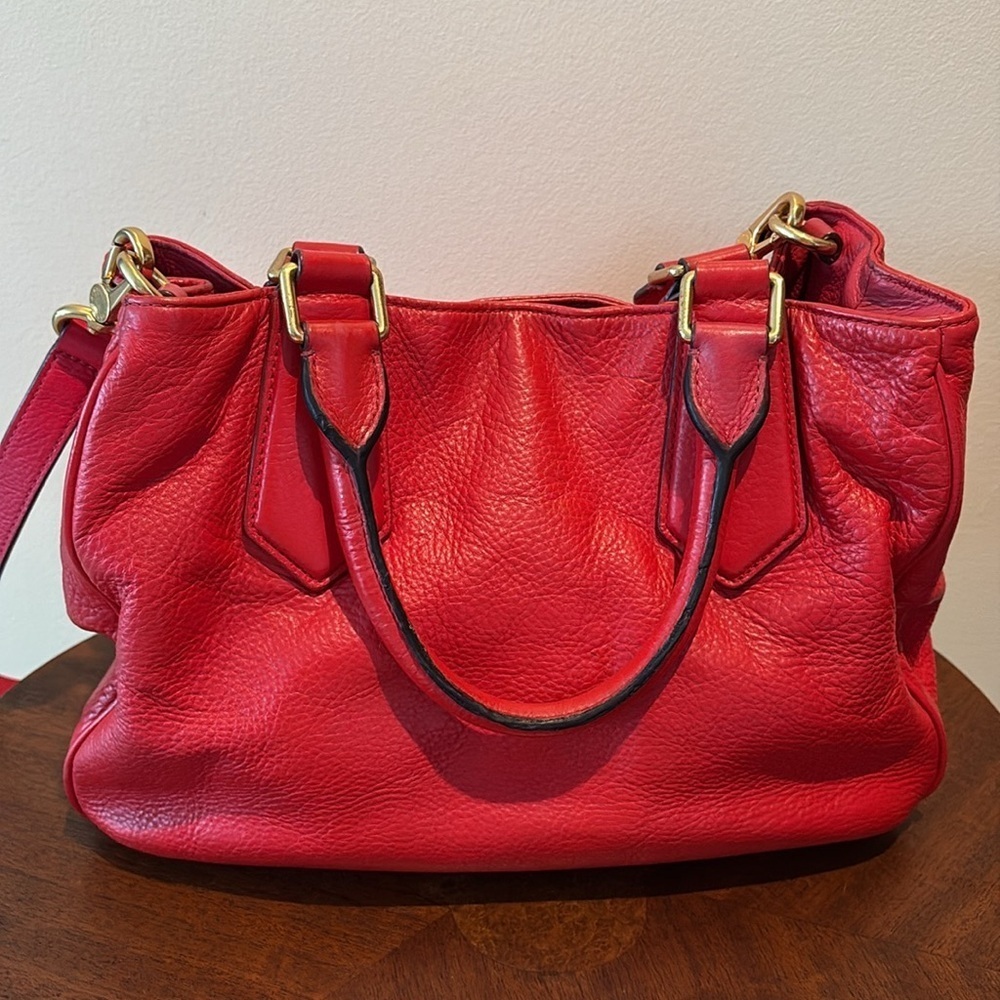 Marc Jacobs satchel shoulder /Crossbody bag leather holiday red 3 compartment - Picture 8 of 17